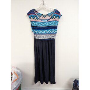 12PM by Mon Ami Size M Navy Blue Pink Tank Dress Aztec Sleeveless Maxi